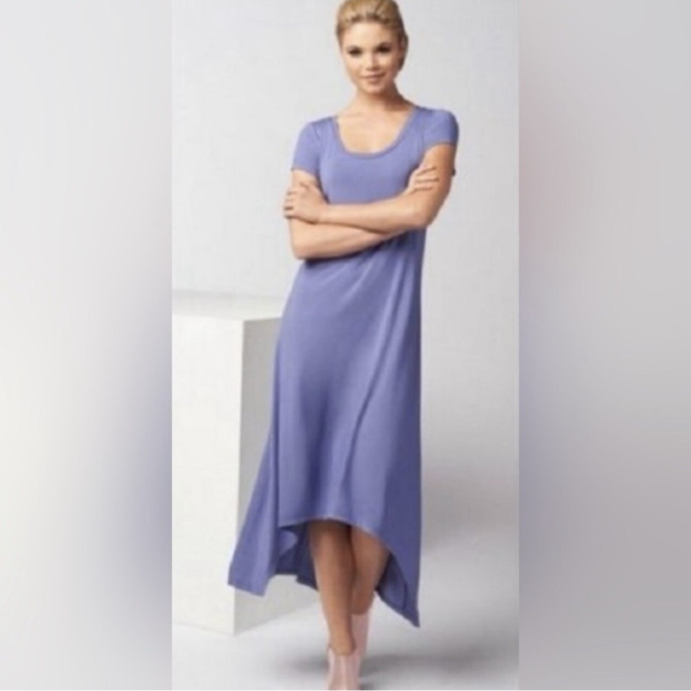 2/$30 H by Halston Hi- Low Periwinkle Blue Scoop Neck Maxi Dress Sz MP  #2323